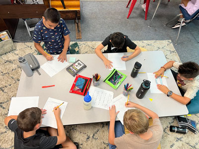 Students around table